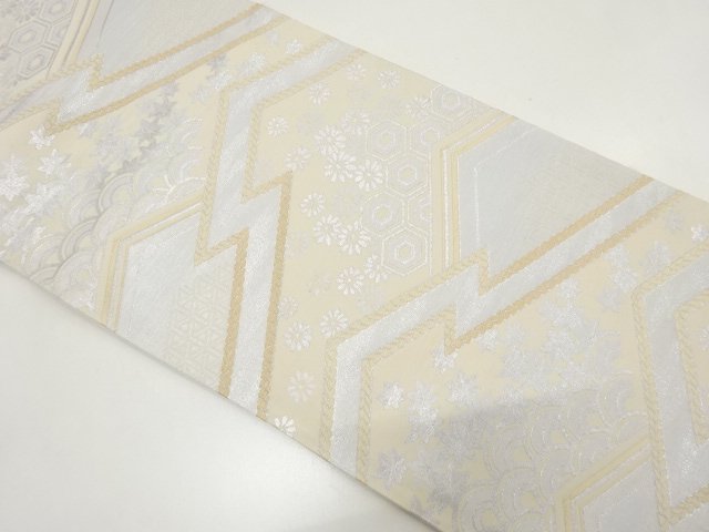 アンティーク　亀甲・青海波・菊・楓模様織り出し袋帯（材料）